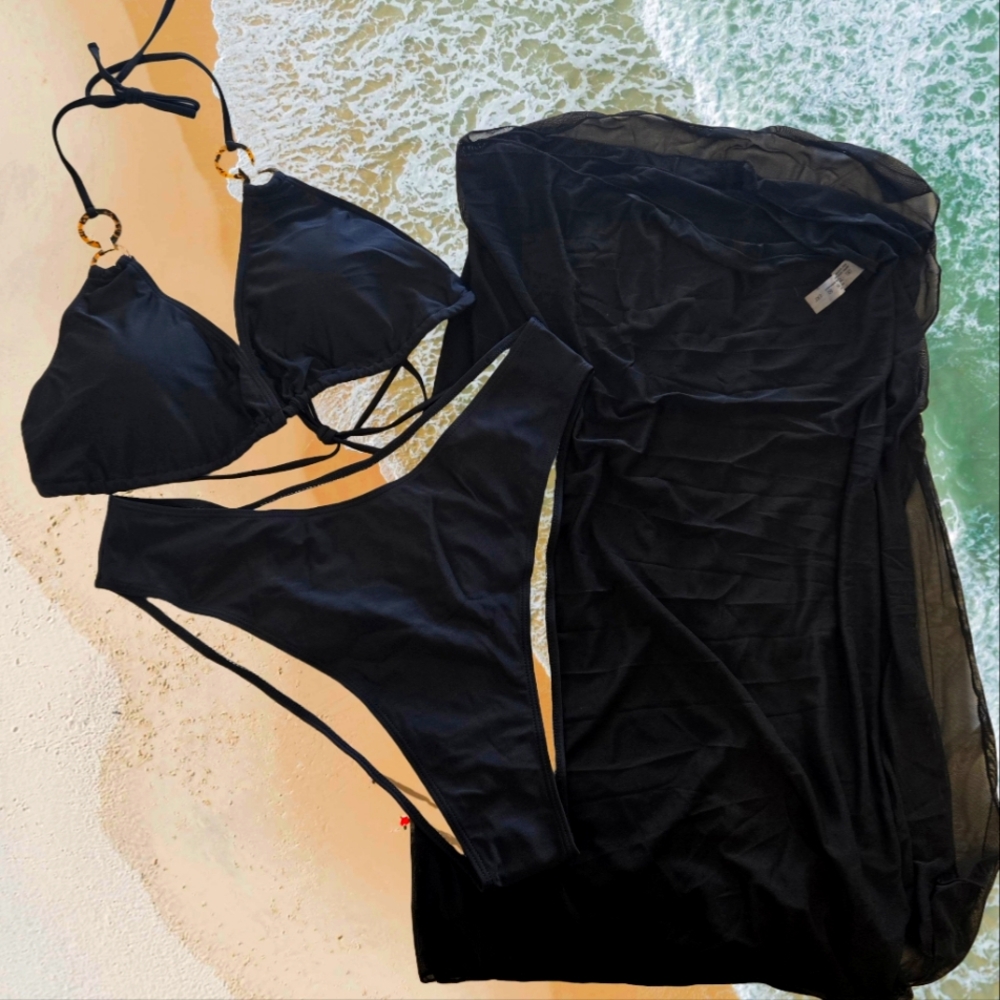 Plus | Elegant Black Bikini With Mesh Wrap Swim Set
